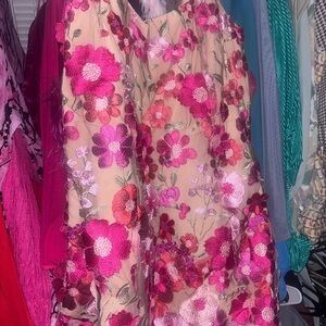 Fashion Nova Pink and Red Floral Embroidered Dress